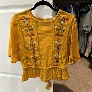 Yellow Embroidered Women's Top